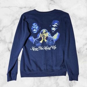 2PAC "Keep Ya Head Up"  Tupac Shakur Blue Sweater Long Sleeve Pulliver Graphic‎